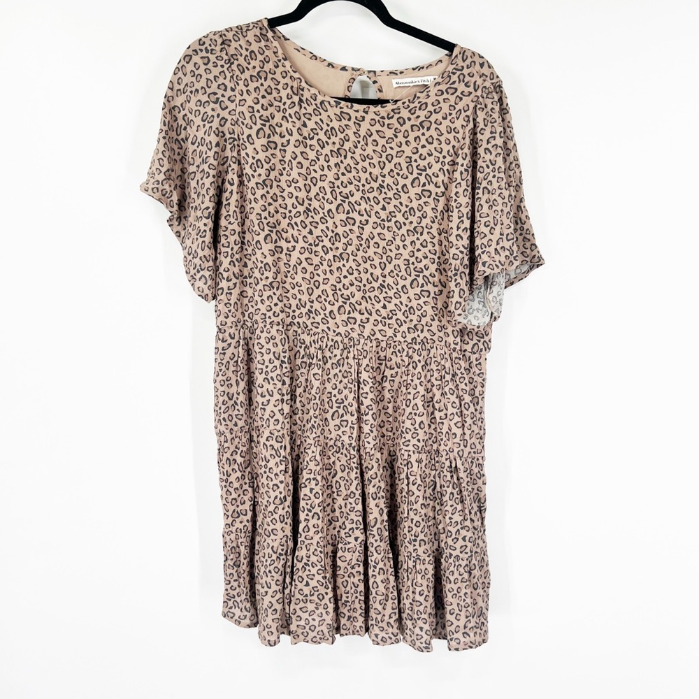 Abercrombie & Fitch Leopard Print Tiered Dress Flutter Sleeves